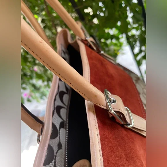 Coach, Y2K 2003 Hampton Leather, Suede, Canvas Satchel Bag, Red - Picture 16 of 17